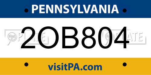 2OB804 Pennsylvania License Plate