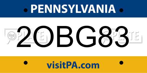 2OBG83 Pennsylvania License Plate