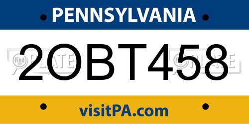 2OBT458 Pennsylvania License Plate