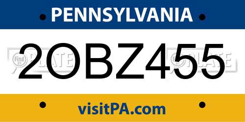 2OBZ455 Pennsylvania License Plate