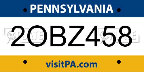 2OBZ458 Pennsylvania License Plate