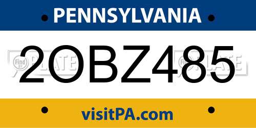 2OBZ485 Pennsylvania License Plate