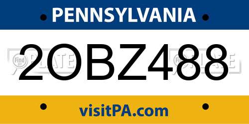 2OBZ488 Pennsylvania License Plate