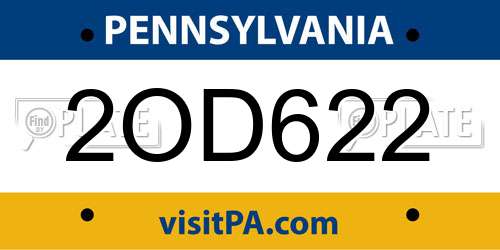 2OD622 Pennsylvania License Plate
