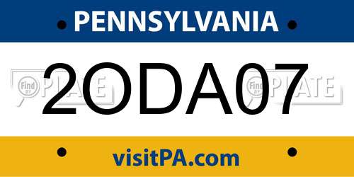 2ODA07 Pennsylvania License Plate