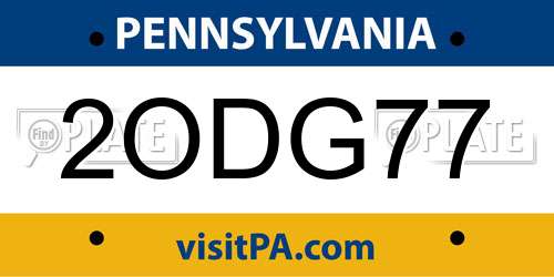 2ODG77 Pennsylvania License Plate