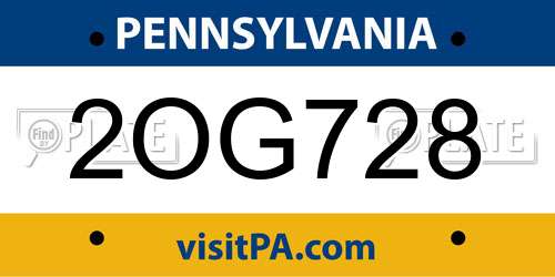 2OG728 Pennsylvania License Plate