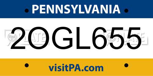 2OGL655 Pennsylvania License Plate