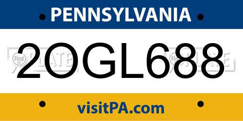 2OGL688 Pennsylvania License Plate
