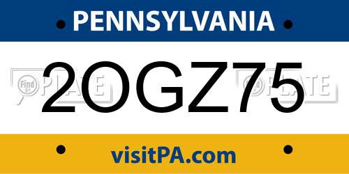 2OGZ75 Pennsylvania License Plate