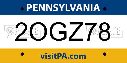 2OGZ78 Pennsylvania License Plate