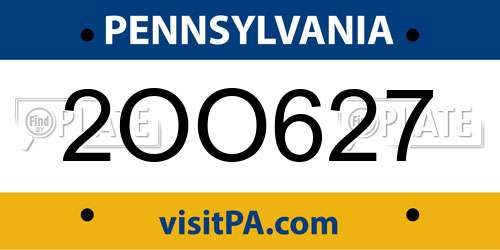 2OO627 Pennsylvania License Plate