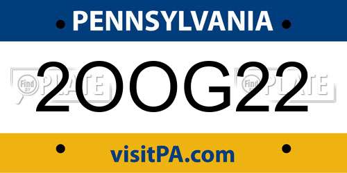 2OOG22 Pennsylvania License Plate