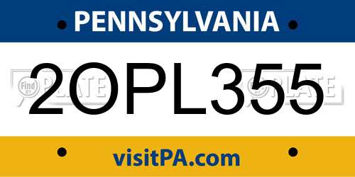 2OPL355 Pennsylvania License Plate