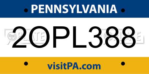 2OPL388 Pennsylvania License Plate