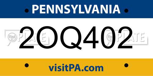 2OQ402 Pennsylvania License Plate