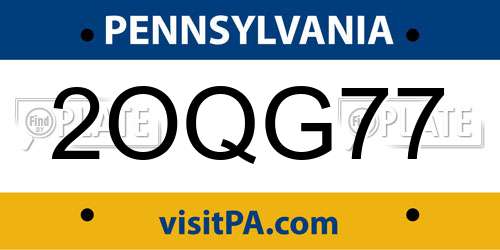 2OQG77 Pennsylvania License Plate