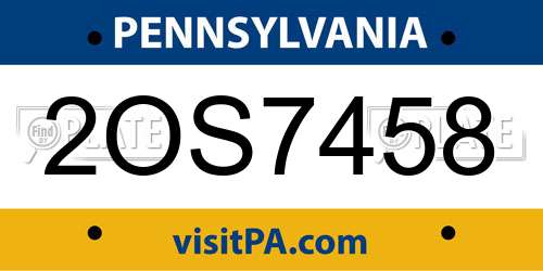 2OS7458 Pennsylvania License Plate