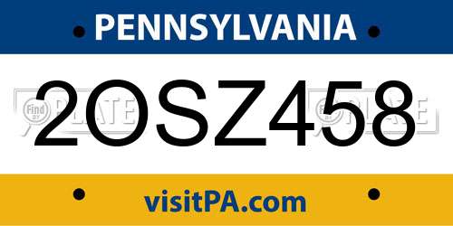 2OSZ458 Pennsylvania License Plate