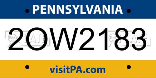 2OW2183 Pennsylvania License Plate