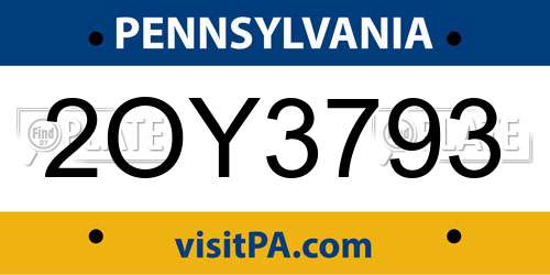 2OY3793 Pennsylvania License Plate