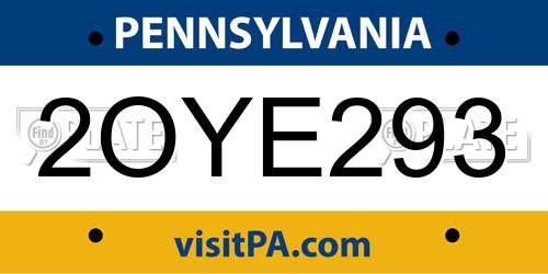 2OYE293 Pennsylvania License Plate