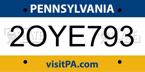 2OYE793 Pennsylvania License Plate