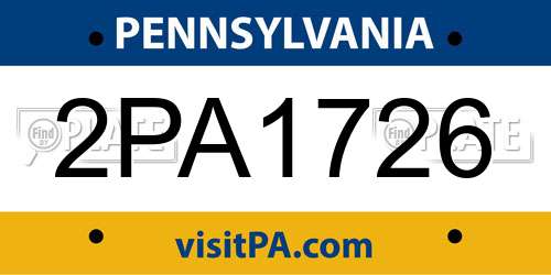 2PA1726 Pennsylvania License Plate