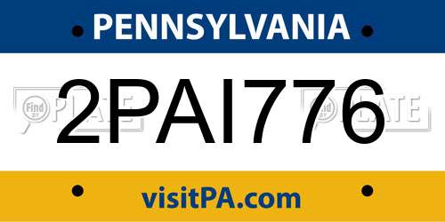 2PAI776 Pennsylvania License Plate