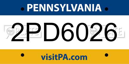 2PD6026 Pennsylvania License Plate