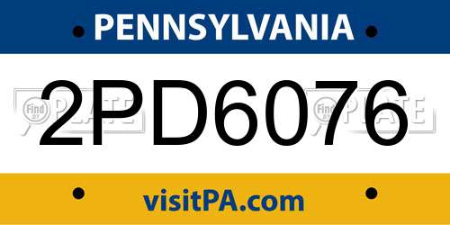 2PD6076 Pennsylvania License Plate