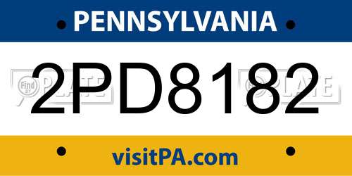 2PD8182 Pennsylvania License Plate