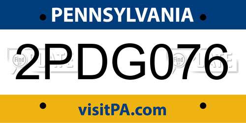 2PDG076 Pennsylvania License Plate