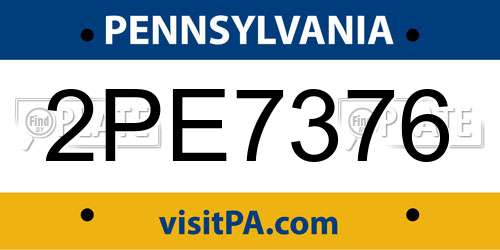 2PE7376 Pennsylvania License Plate