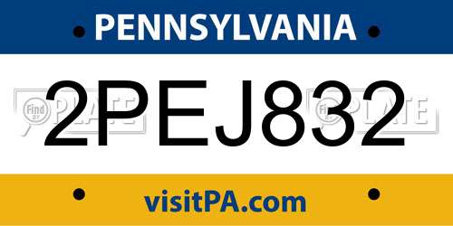 2PEJ832 Pennsylvania License Plate