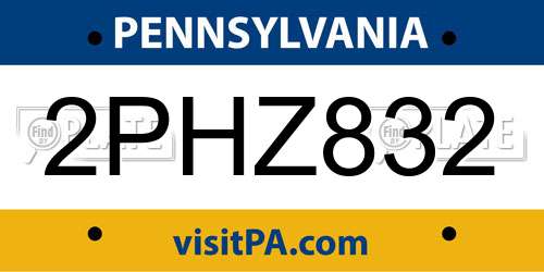 2PHZ832 Pennsylvania License Plate