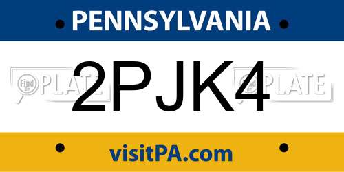 2PJK4 Pennsylvania License Plate