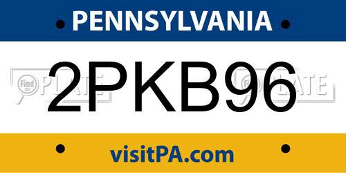 2PKB96 Pennsylvania License Plate