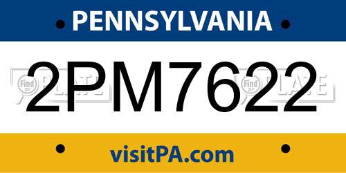 2PM7622 Pennsylvania License Plate