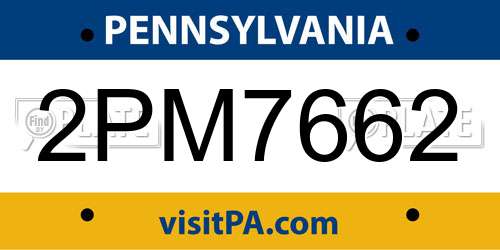2PM7662 Pennsylvania License Plate