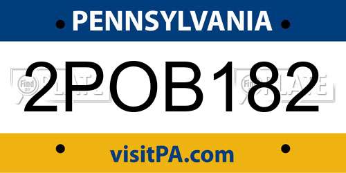 2POB182 Pennsylvania License Plate