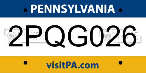 2PQG026 Pennsylvania License Plate