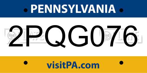2PQG076 Pennsylvania License Plate