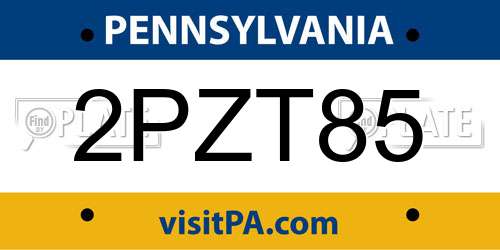2PZT85 Pennsylvania License Plate