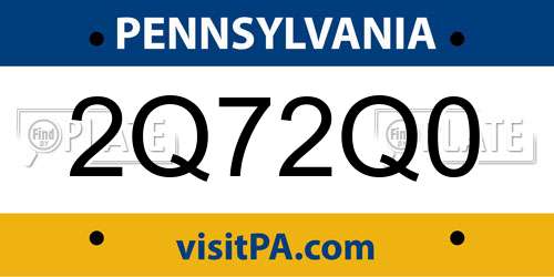2Q72Q0 Pennsylvania License Plate