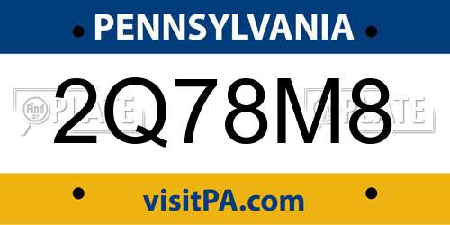 2Q78M8 Pennsylvania License Plate