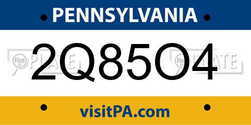 2Q85O4 Pennsylvania License Plate