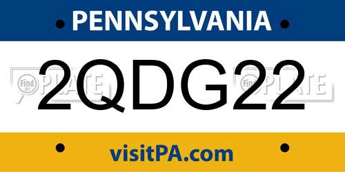 2QDG22 Pennsylvania License Plate