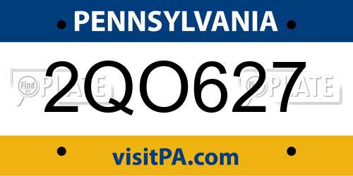 2QO627 Pennsylvania License Plate