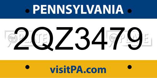 2QZ3479 Pennsylvania License Plate